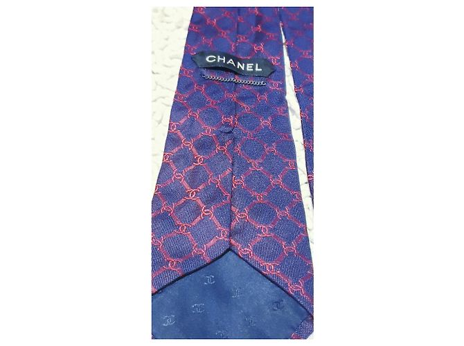 Chanel Seidenkrawatte Rot Marineblau - Ansicht 7