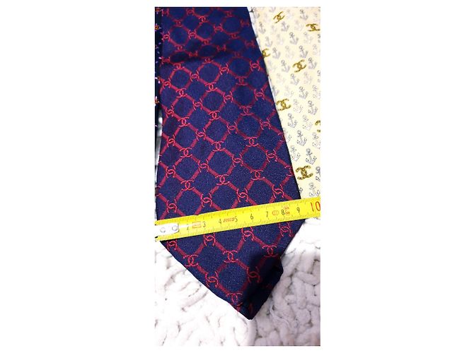 Chanel Seidenkrawatte Rot Marineblau - Ansicht 8