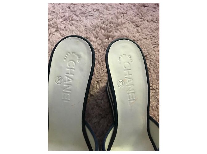 Sandali Chanel Cruise Bianchi Blu Navy in Tessuto 37 Bianco - vista 6