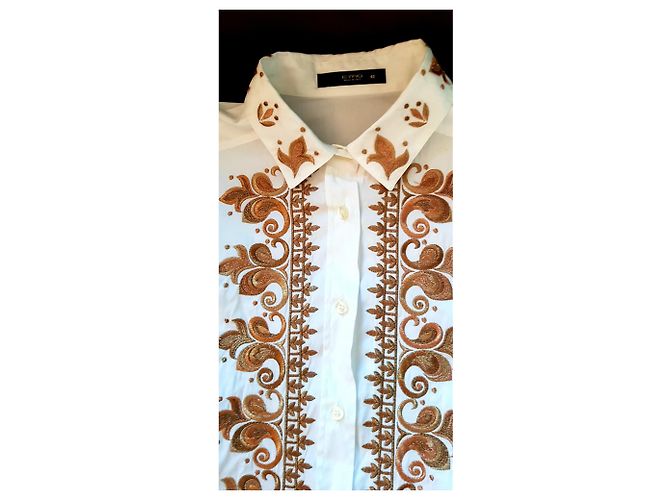 Camicia Etro Bianca in Cotone con Dettagli Dorati Bianco - vista 2