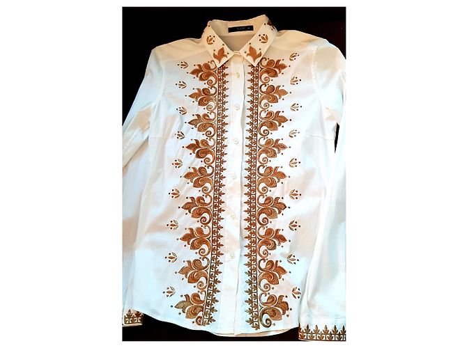 Camicia Etro Bianca in Cotone con Dettagli Dorati Bianco - vista 3