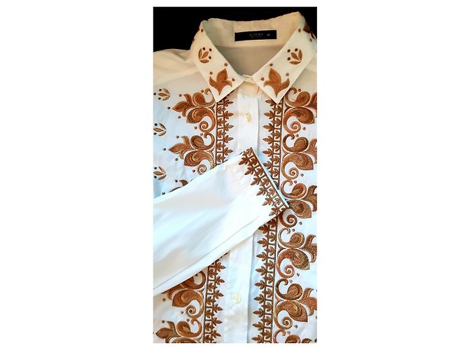 Camicia Etro Bianca in Cotone con Dettagli Dorati Bianco - vista 4