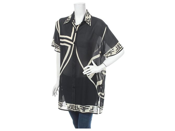 Camicia Louis Féraud Nera e Beige Poliestere M Nero - vista 4