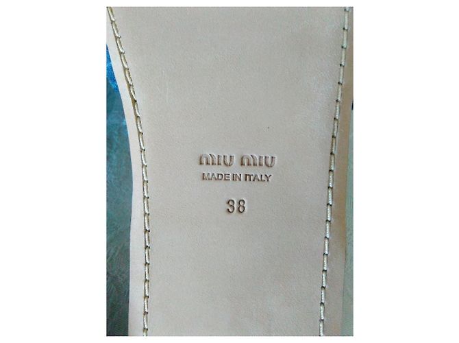 Sandali in denim MIU MIU con piume e cristalli Blu - vista 5