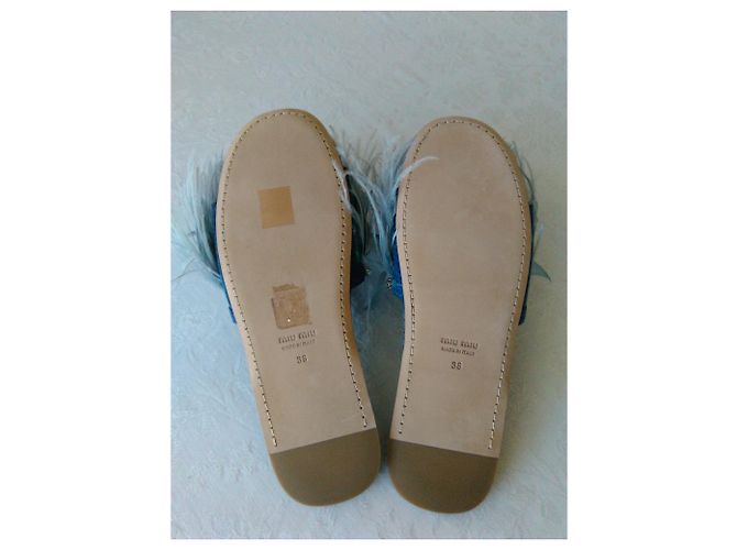 Sandali in denim MIU MIU con piume e cristalli Blu - vista 8