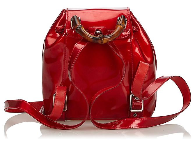Gucci Red Bamboo Patent Leather Drawstring Backpack - view 3