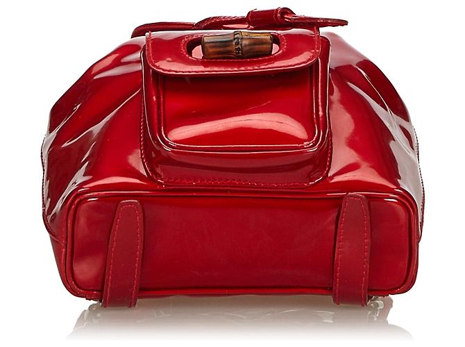 Gucci Red Bamboo Patent Leather Drawstring Backpack - view 4