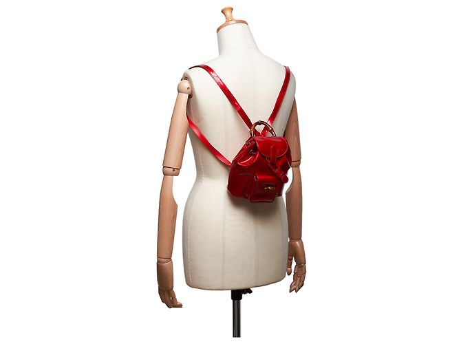 Gucci Red Bamboo Patent Leather Drawstring Backpack - view 8