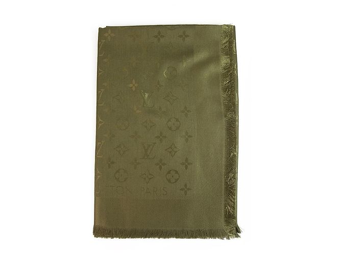 Louis Vuitton Monogramm Olivgrün Ton in Ton Schal gewebte Jacquard Seide M75698 Dunkelgrün - Ansicht 2