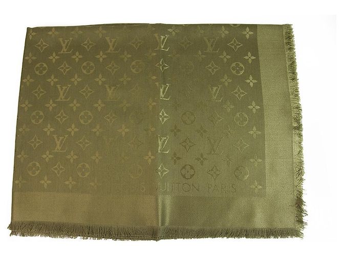 Louis Vuitton Monogramm Olivgrün Ton in Ton Schal gewebte Jacquard Seide M75698 Dunkelgrün - Ansicht 3