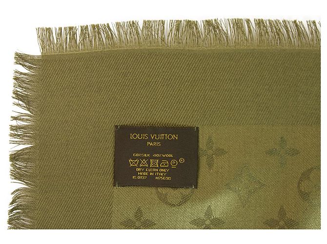 Louis Vuitton Monogramm Olivgrün Ton in Ton Schal gewebte Jacquard Seide M75698 Dunkelgrün - Ansicht 4