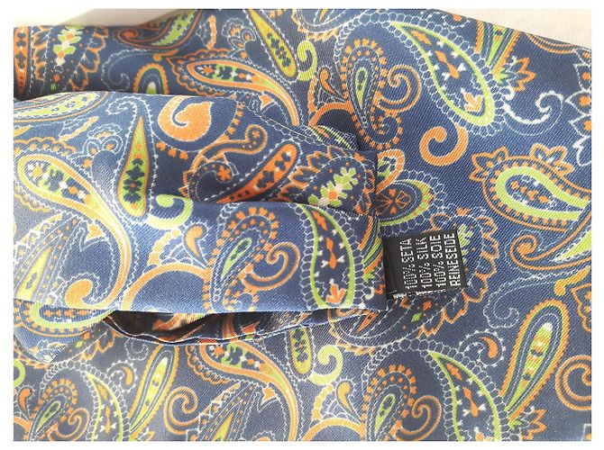Autre Marque Lavaliere Ascot in seta blu con stampa paisley - vista 2