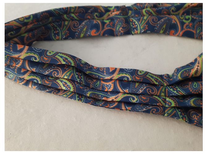 Autre Marque Lavaliere Ascot in seta blu con stampa paisley - vista 4