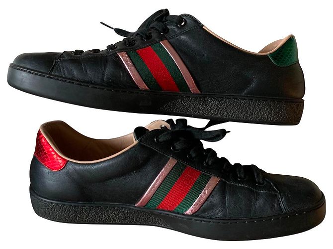 Sneakers Gucci Ace Flames in pelle nera e rossa Nero Rosso - vista 2