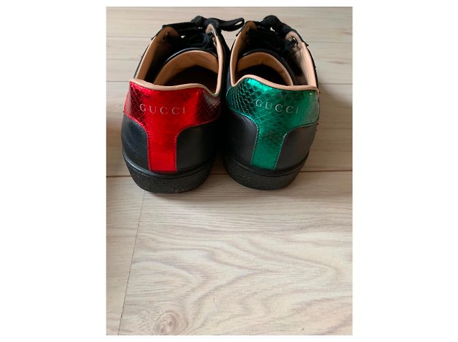 Sneakers Gucci Ace Flames in pelle nera e rossa Nero Rosso - vista 3