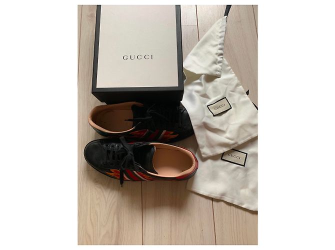 Sneakers Gucci Ace Flames in pelle nera e rossa Nero Rosso - vista 4