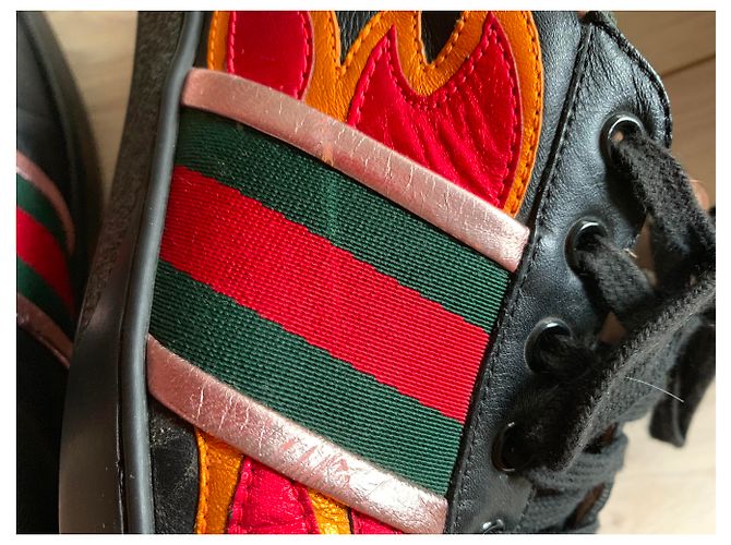 Sneakers Gucci Ace Flames in pelle nera e rossa Nero Rosso - vista 6