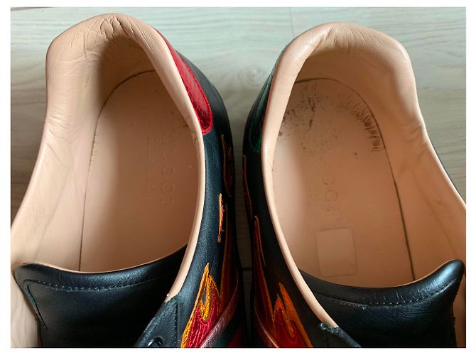 Sneakers Gucci Ace Flames in pelle nera e rossa Nero Rosso - vista 7