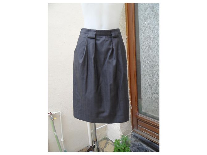 Falda Giorgio Armani gris de seda y lana Talla 36 - vista 2