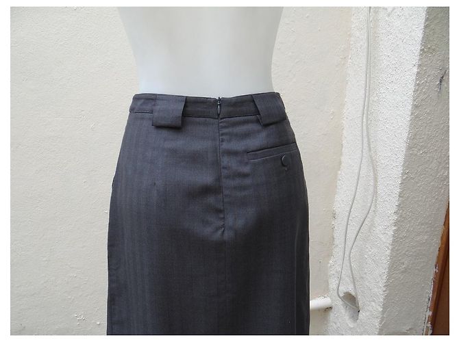 Falda Giorgio Armani gris de seda y lana Talla 36 - vista 5