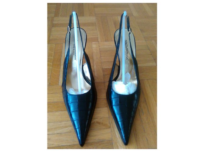 DOLCE & GABBANA SLINGBACK IN CUOIO CROC Nero - vista 3