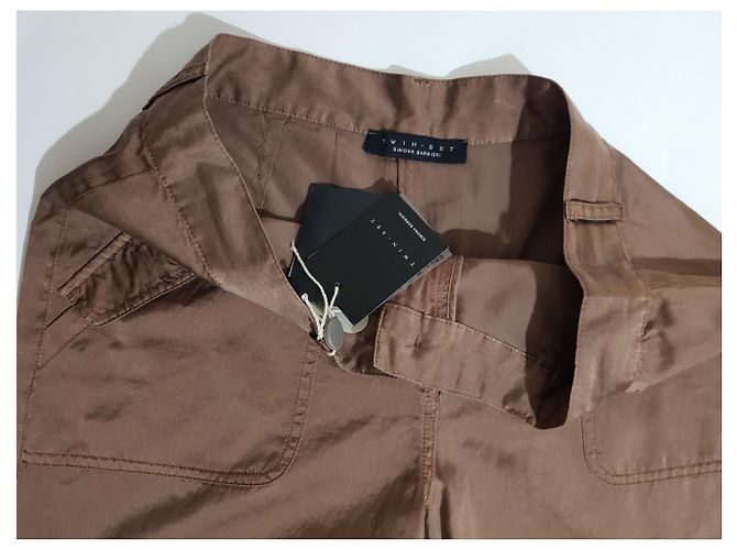 Pantaloncini Twin Set Marroni in Seta e Cotone Marrone - vista 3