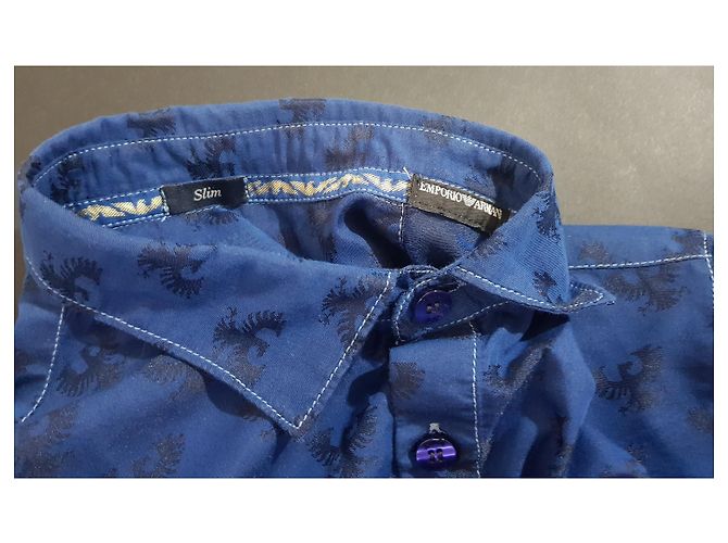 Camicia Emporio Armani Blu a Manica Lunga Cotone - vista 5