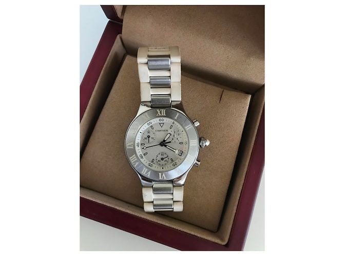 Cartier Chronoscaph Uhr Silber Weiß Metallisch - Ansicht 3