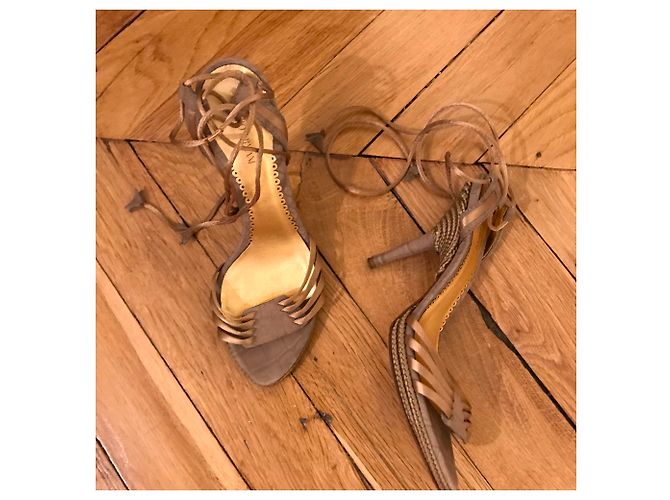 Sandali Giorgio Armani in pelle e seta Beige Bronzo - vista 2