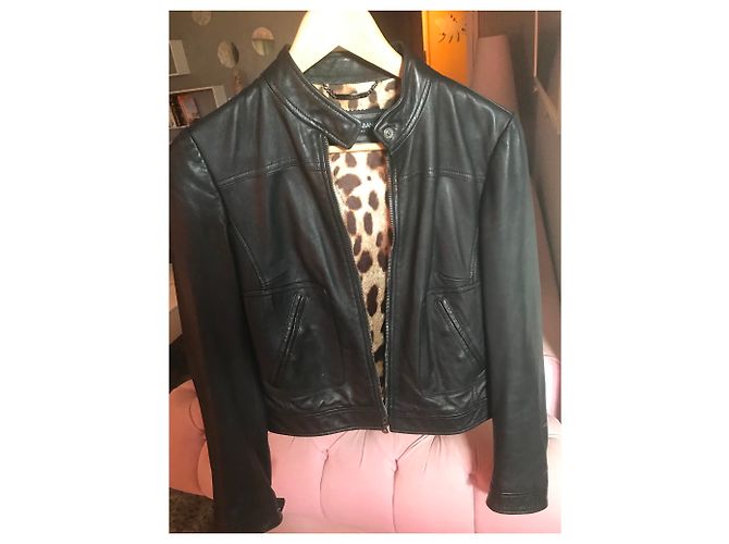Giacca in pelle nera Dolce & Gabbana Nero - vista 3