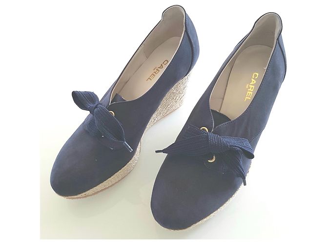 Carel Derbies doublés cuir et daim avec compensés à lacets. Beige Bleu Marine - vue 2
