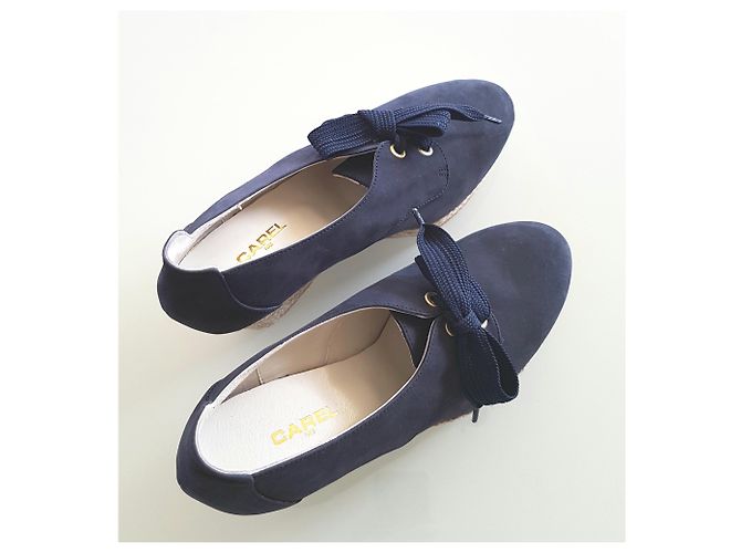 Carel Derbies doublés cuir et daim avec compensés à lacets. Beige Bleu Marine - vue 3