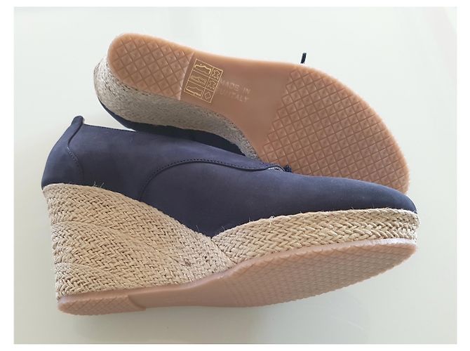 Carel Derbies doublés cuir et daim avec compensés à lacets. Beige Bleu Marine - vue 4