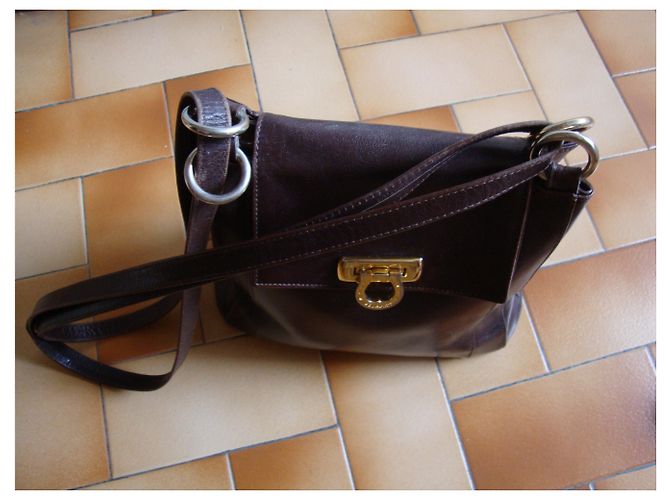 Autre Marque Borsa POURCHET in pelle marrone scuro - vista 4