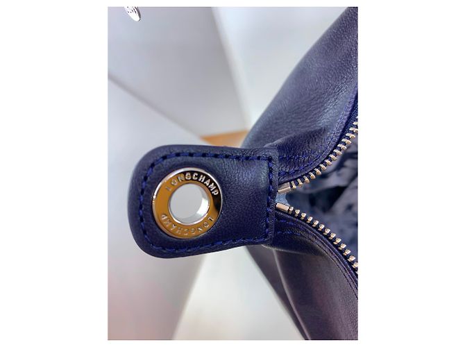 Borsa a mano Longchamp Pliage in pelle blu navy - vista 10