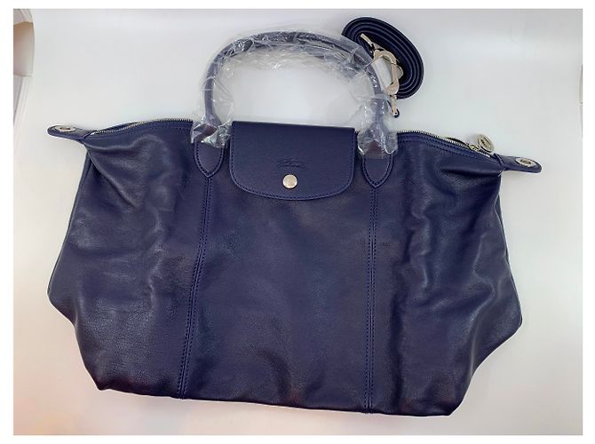 Borsa a mano Longchamp Pliage in pelle blu navy - vista 2
