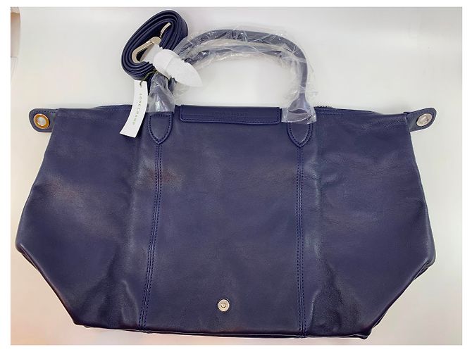 Borsa a mano Longchamp Pliage in pelle blu navy - vista 4