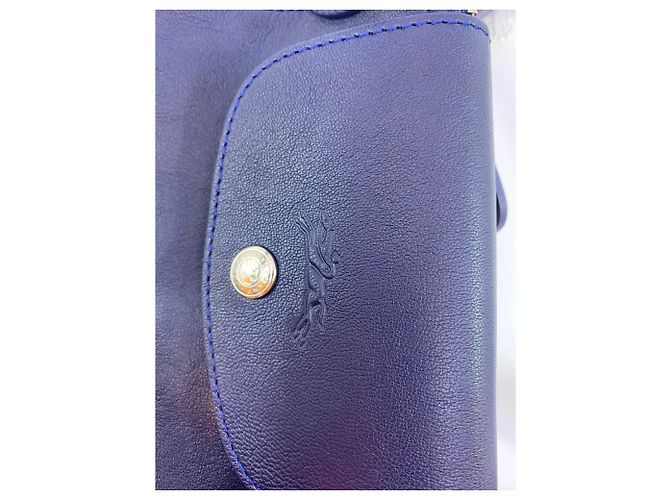 Borsa a mano Longchamp Pliage in pelle blu navy - vista 7