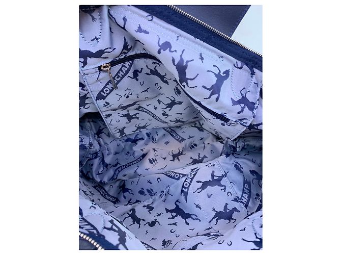 Borsa a mano Longchamp Pliage in pelle blu navy - vista 8