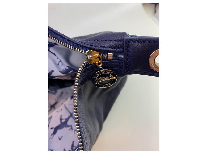 Borsa a mano Longchamp Pliage in pelle blu navy - vista 9