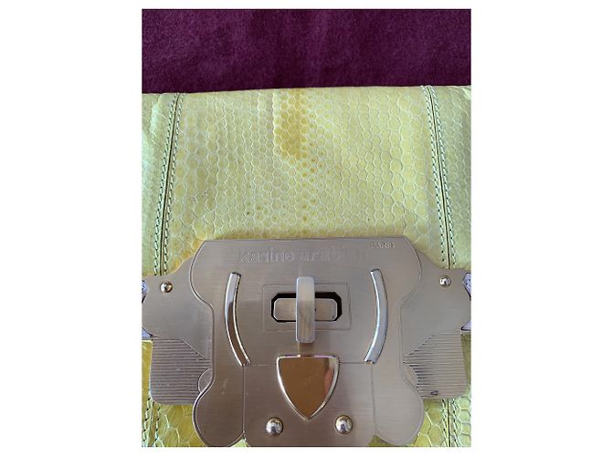 Karine Arabian Borsa a serpente d'acqua gialla e beige, Fermaglio dorato arabo Karine - vista 7