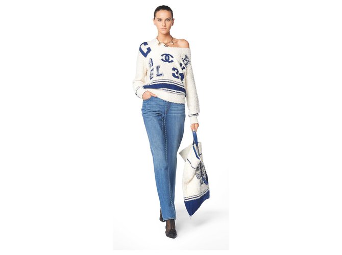 Chanel Varsity Iconic Logo Pullover Pull Size 34 Beige - vue 12