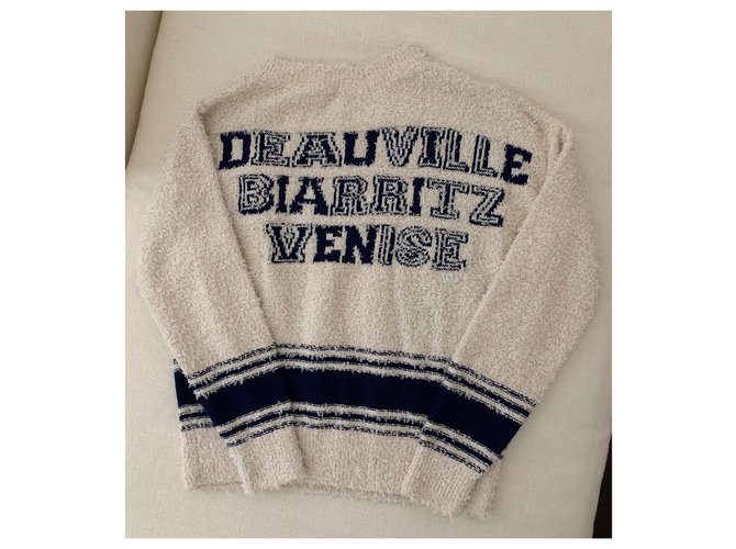 Chanel Varsity Iconic Logo Pullover Pull Size 34 Beige - vue 2