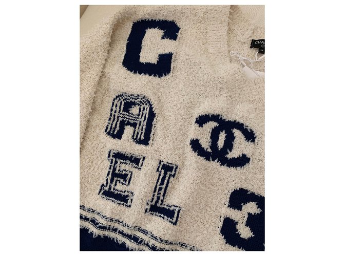 Chanel Varsity Iconic Logo Pullover Pull Size 34 Beige - vue 6
