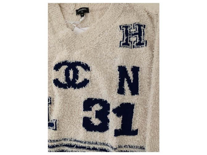Chanel Varsity Iconic Logo Pullover Pull Size 34 Beige - vue 7