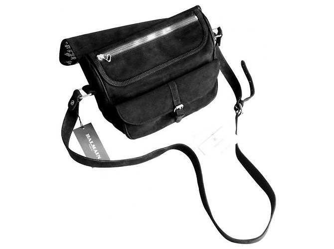 Balmain Leo Borsa a tracolla in scamosciato nero e cristalli Swarovski - vista 3