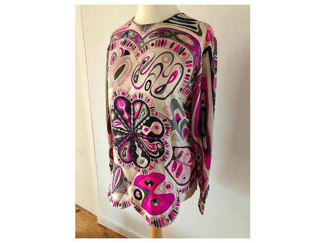 Camicia / camicetta di seta vintage Emilio Pucci in mezzo Nero Rosa Bianco Multicolore Grigio Grigio antracite Fuschia - vista 2