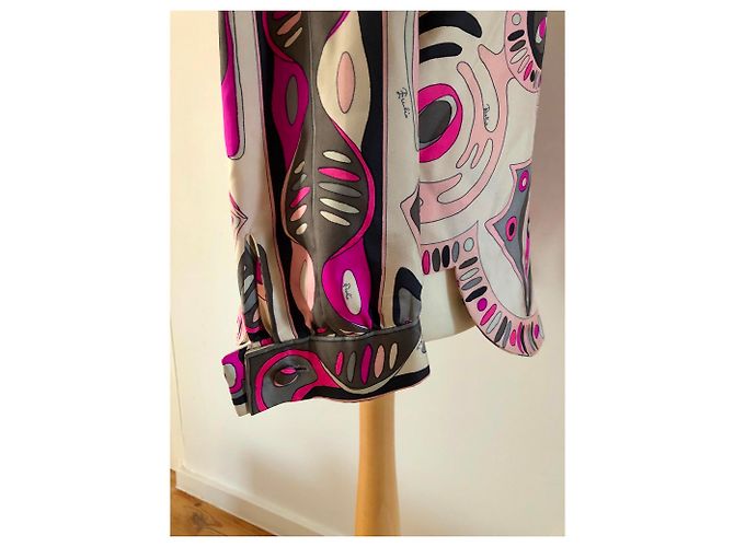Camicia / camicetta di seta vintage Emilio Pucci in mezzo Nero Rosa Bianco Multicolore Grigio Grigio antracite Fuschia - vista 3