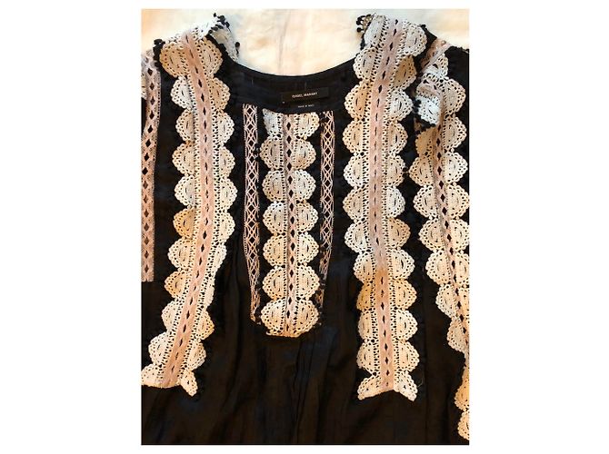 Isabel Marant Schwarzes Leinenkleid mit Spitze Größe 36 - Ansicht 2