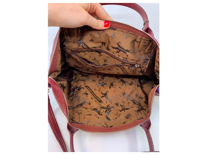 Borsa Longchamp Pliage in pelle bordeaux Bordò - vista 2